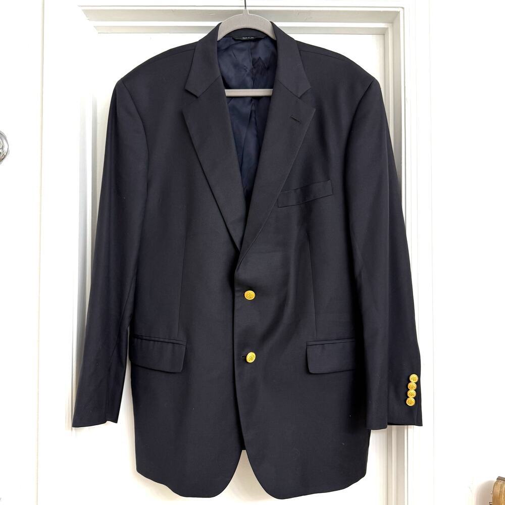 Brooks Brothers Loro Piana 100% Wool Navy Blazer Sport Coat Gold Buttons 44R